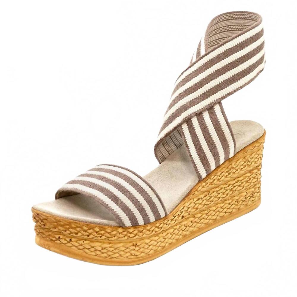 NEW CHARLESTON SHOE CO. women's bermuda sandal in cafe/white stripe